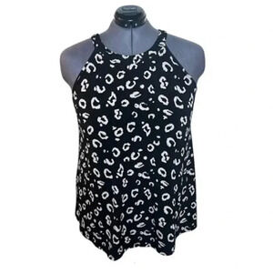 TORRID BLACK / PINK CHEETAH LEOPARD PRINT BLOUSE TANK SIZE 0 KEYHOLE BACK BUTTON